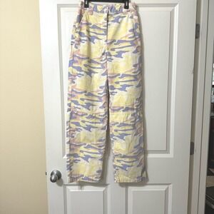 TOPSHOP Pastel Camo Cargo‎ Pants Wide Leg Women Size 4